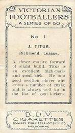 1933 Godfrey Phillips Victorian Footballers (A Series of 50) #1 Jack Titus Back